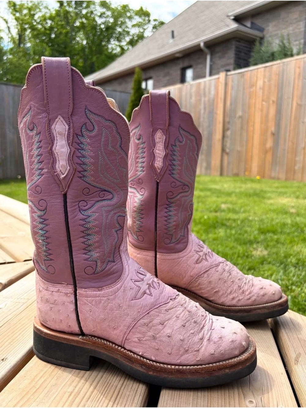 Lucchese Pink Ostrich Cowboy Boots 5.5